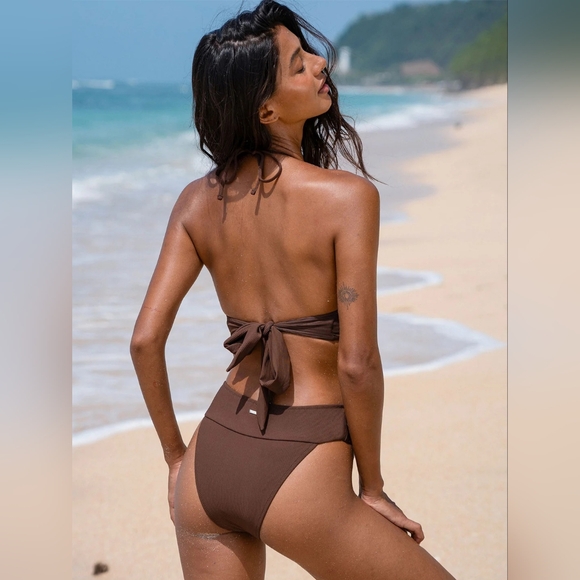 NWT Berlook Coffee Brown Back TieTop & Black High Cut WaistBottom, L Bikini Set - Picture 10 of 17